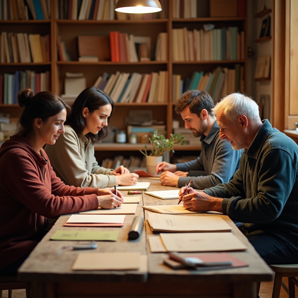 Partecipanti al corso di legatoria nel laboratorio di Bologna